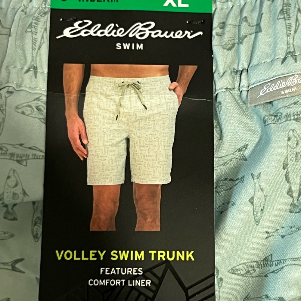 Eddie Bauer Volley Swim Trunk Light Green Asst Fish Print
